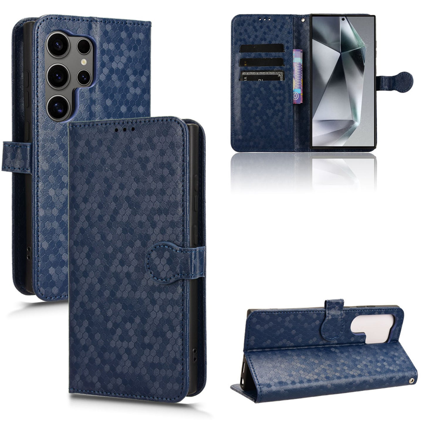 Slim Flip Polka-Dots Phone Case with Card Holder for Samsung Galaxy S24 Ultra, Blue