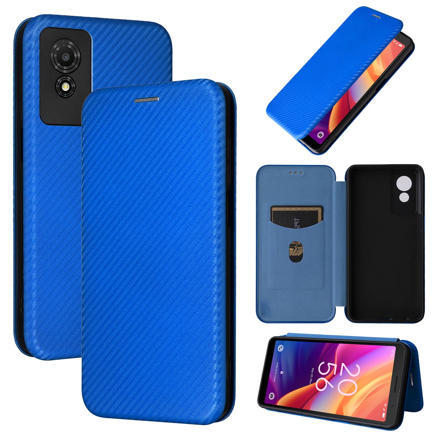 Carbon Fiber Flip Case for TCL 501, Blue