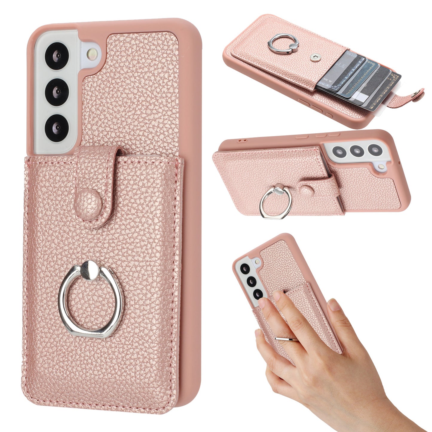 for Samsung Galaxy S22+ Wallet Case with Card Holder, Rose Gold