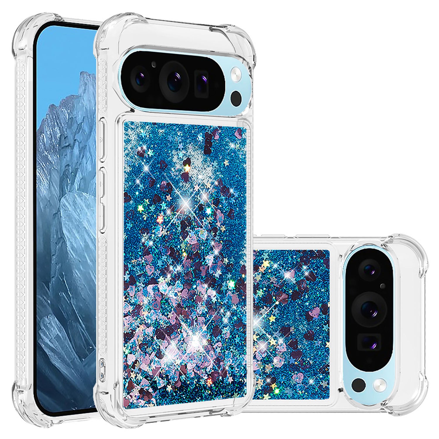 Liquid Flowing Case Anti Fall Proof Soft TPU Bumper Cover for Google Pixel 9 Pro XL, Blue Love