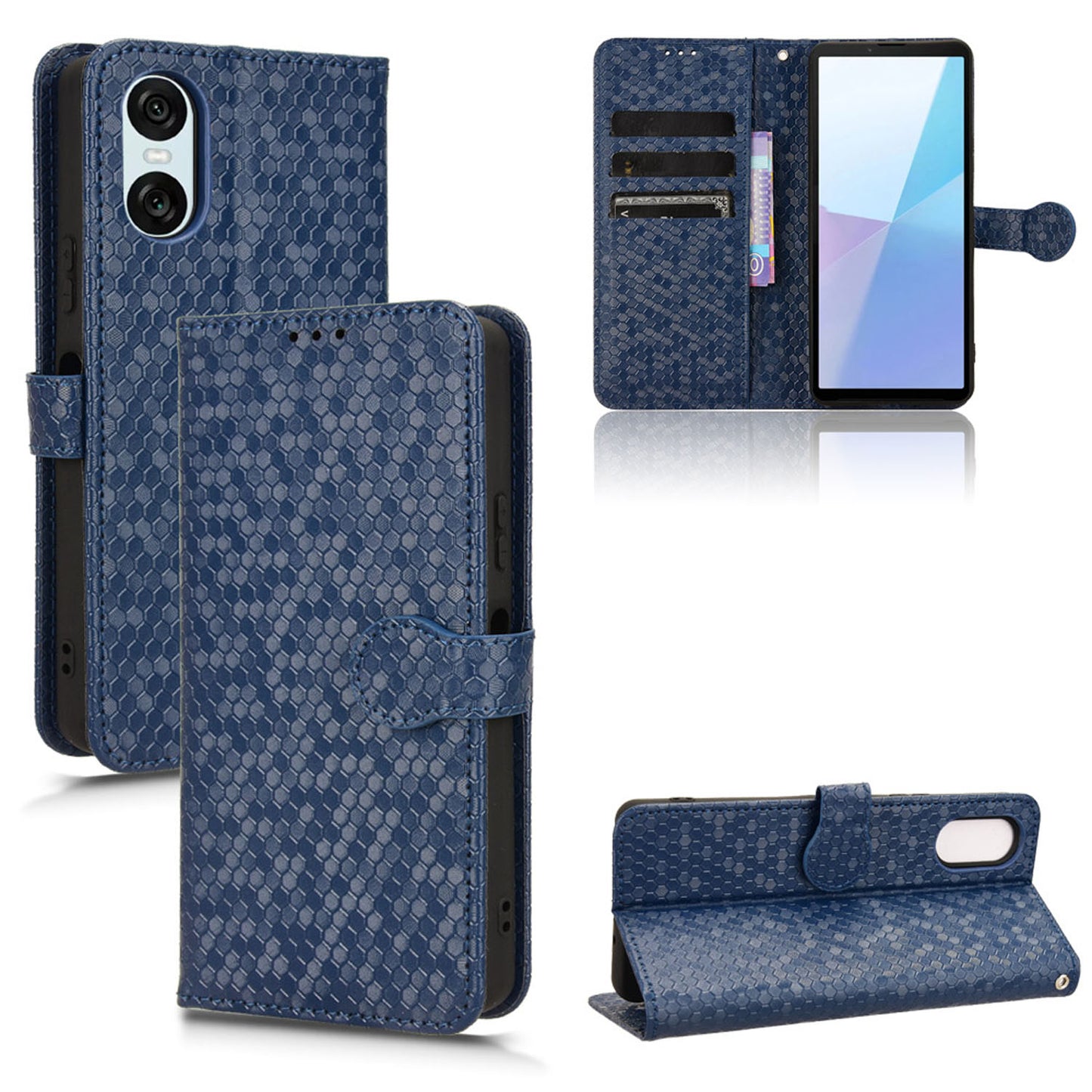 Slim Flip Polka-Dots Phone Case with Card Holder for Sony Xperia 10 VI 2024, Blue