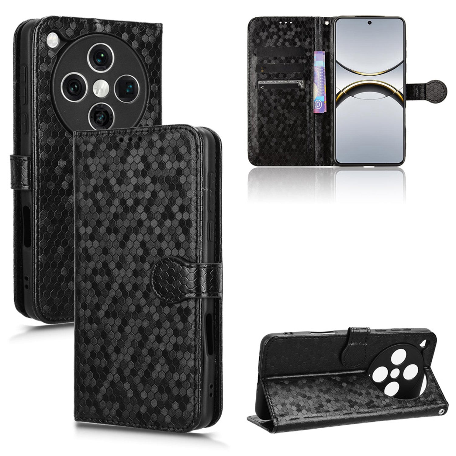 Slim Flip Polka-Dots Phone Case with Card Holder for OPPO Find X8 Pro, Black