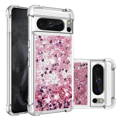 Liquid Flowing Case Anti Fall Proof Soft TPU Bumper Cover for Google Pixel 8 Pro, Diamond Rose Gold