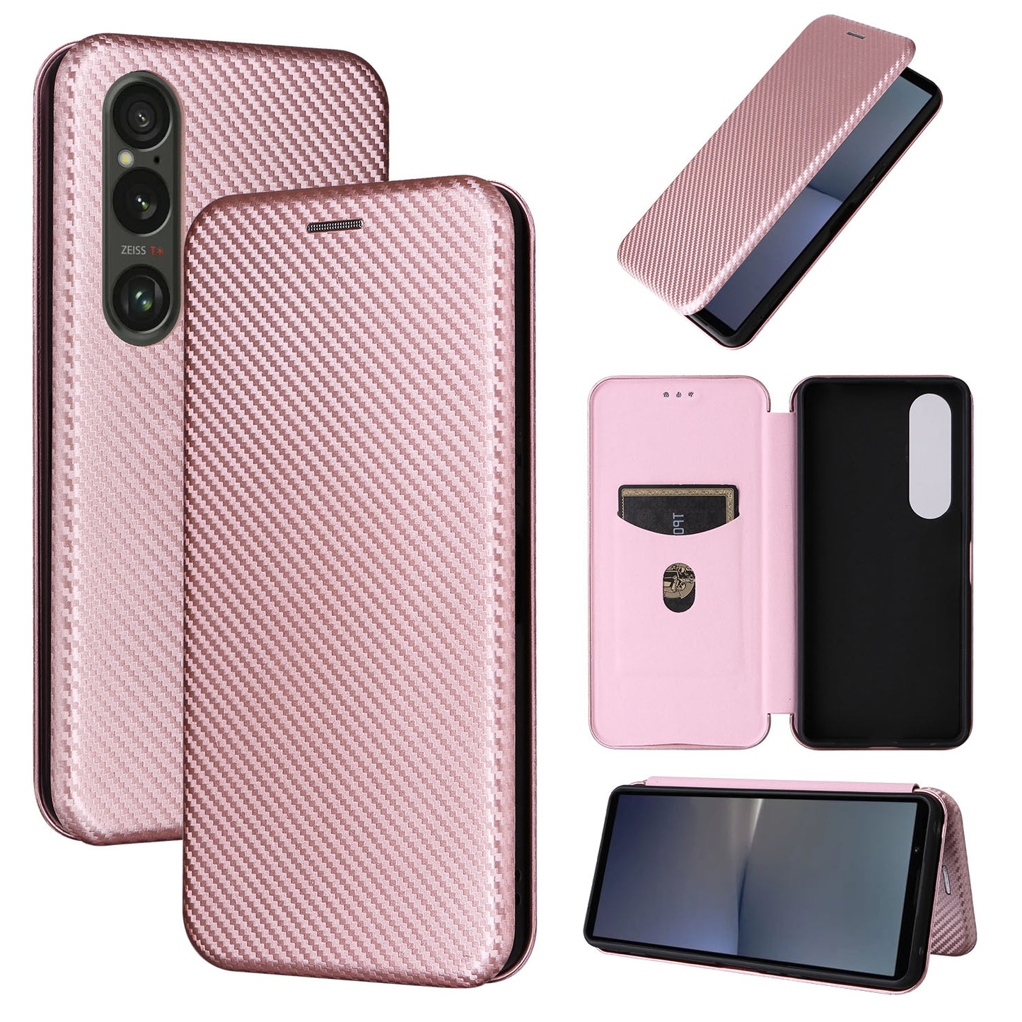 Carbon Fiber Flip Case for Sony Xperia 1 VI 2024, Rose Gold