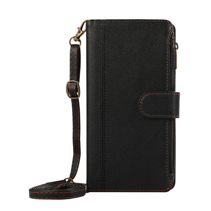 for iPhone 15 Wallet Case Crossbody Phone Case Zipper with Credit Card Holder, Black