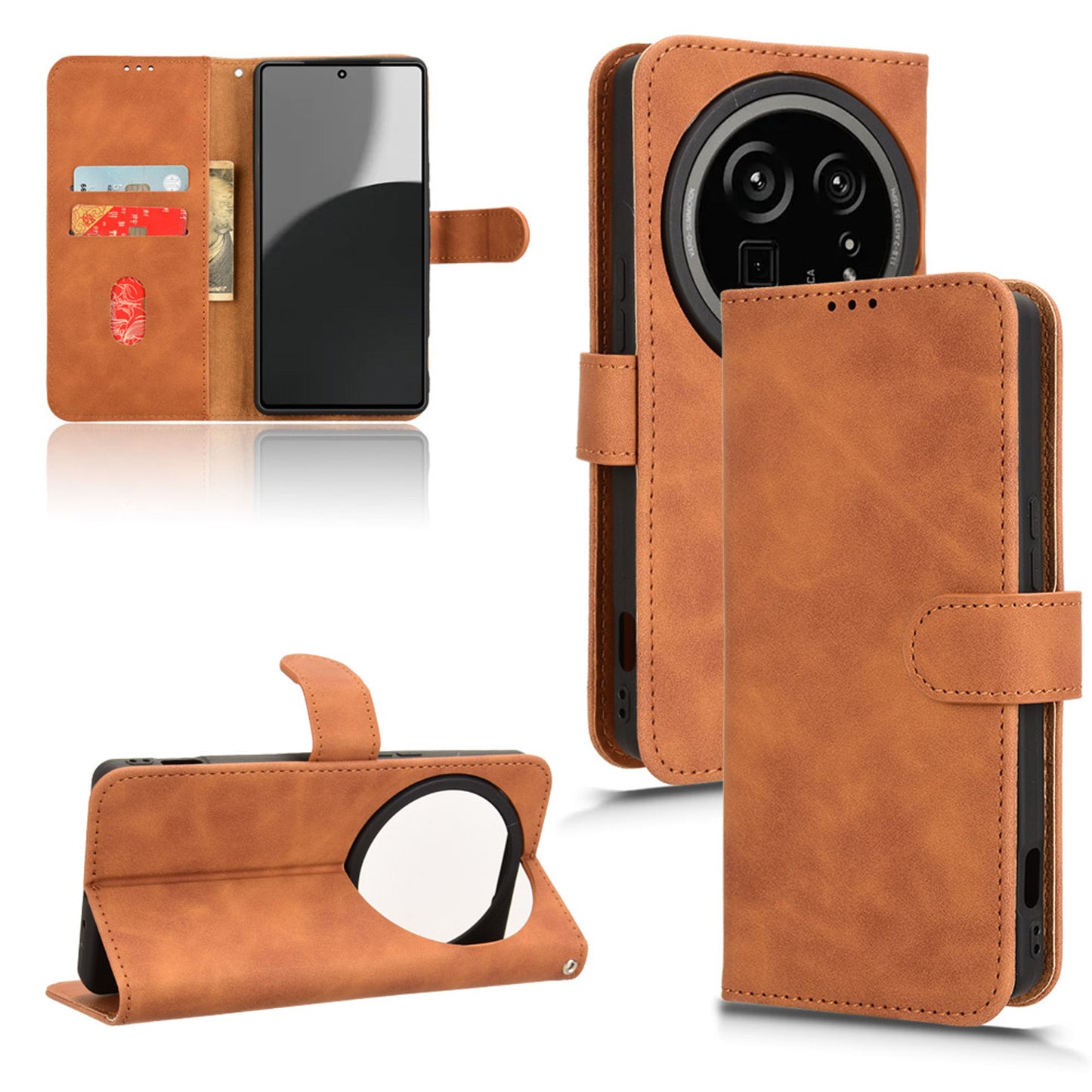 Wallet Case with Card Holder Flip Magnetic Protective Cover for Sharp AQUOS R9 Pro, Brown