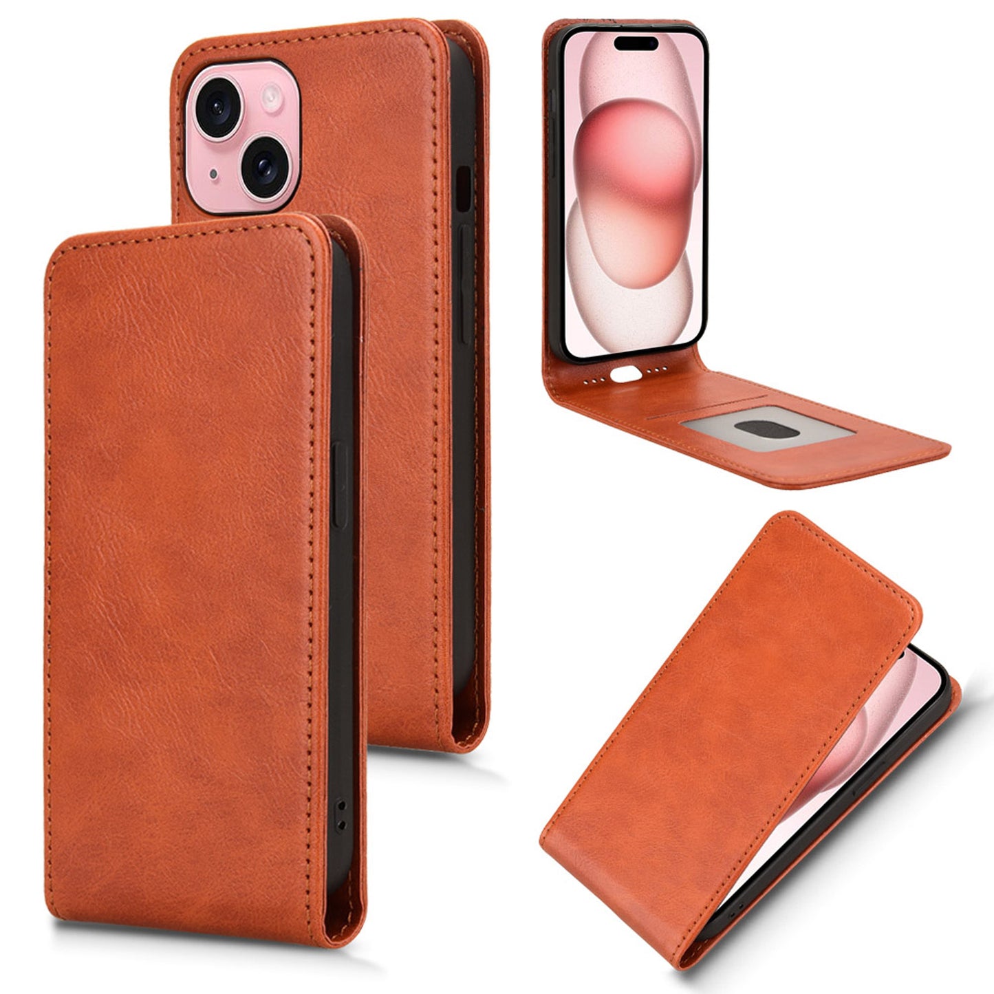 iPhone 15 Plus Flip Case | Sxiakai Series, Brown