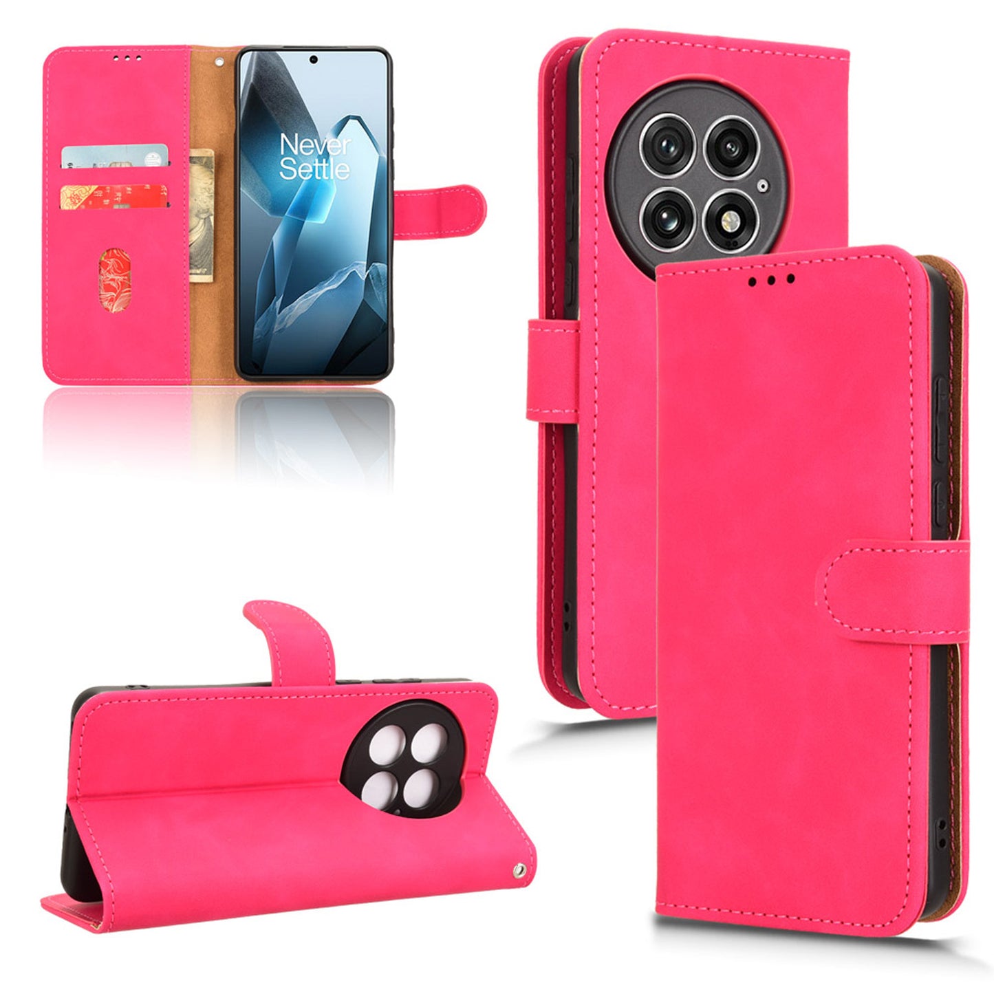 Wallet Case with Card Holder Flip Magnetic Protective Cover for OnePlus 13, Pink