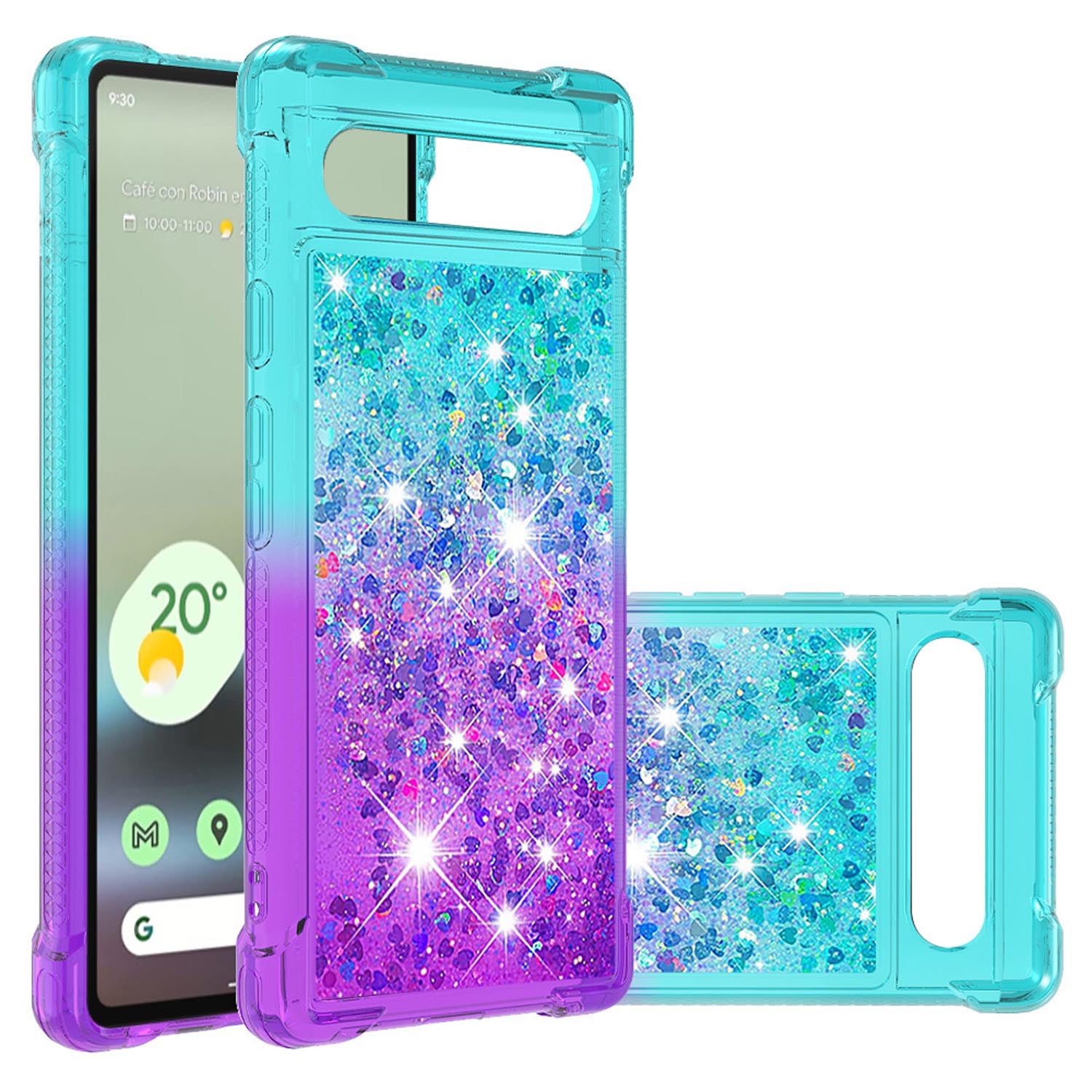 Google Pixel 7A Gradient Quicksand Series Bling Liquid TPU Case, Blue&Purple