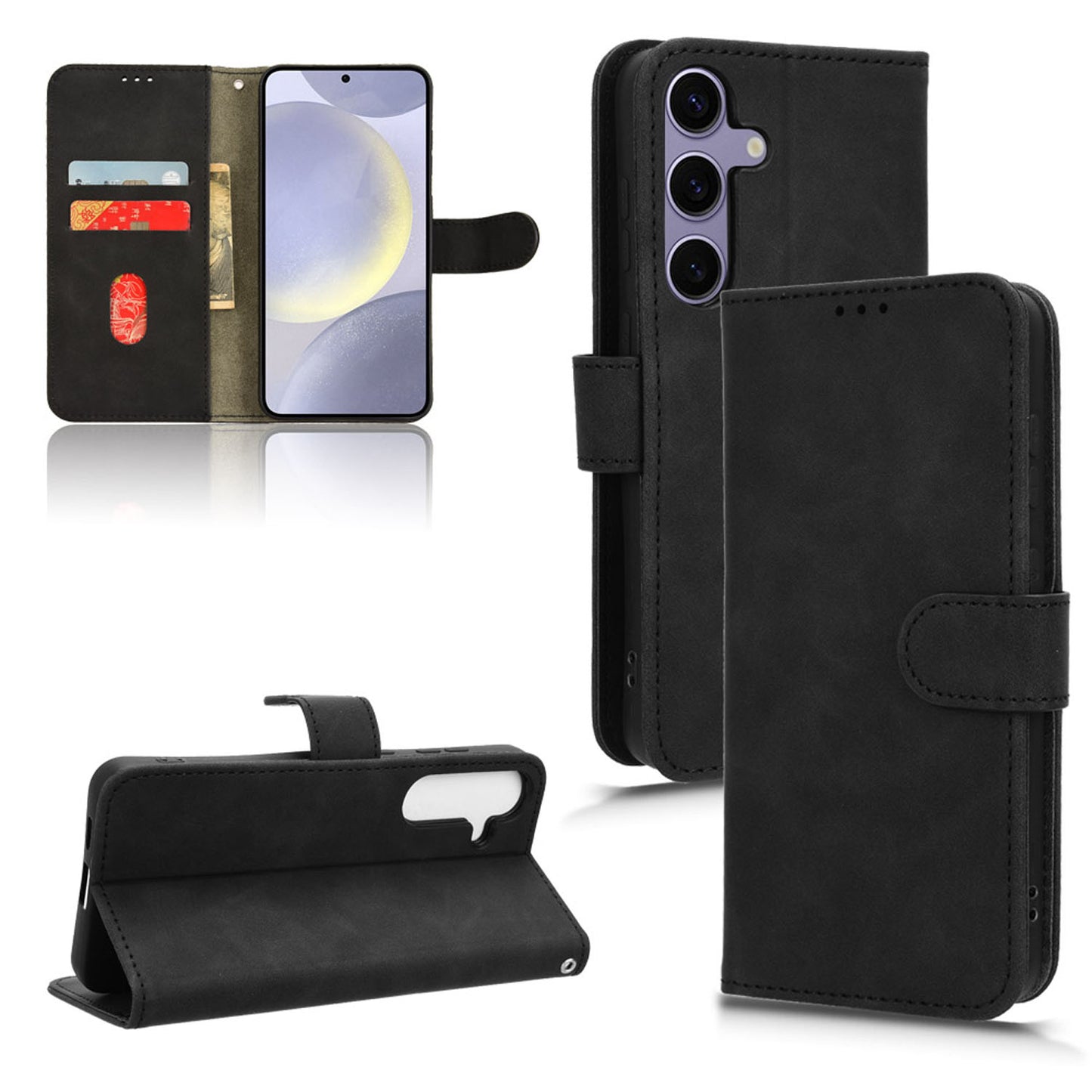 Wallet Case with Card Holder Flip Magnetic Protective Cover for Samsung Galaxy S24+, Black