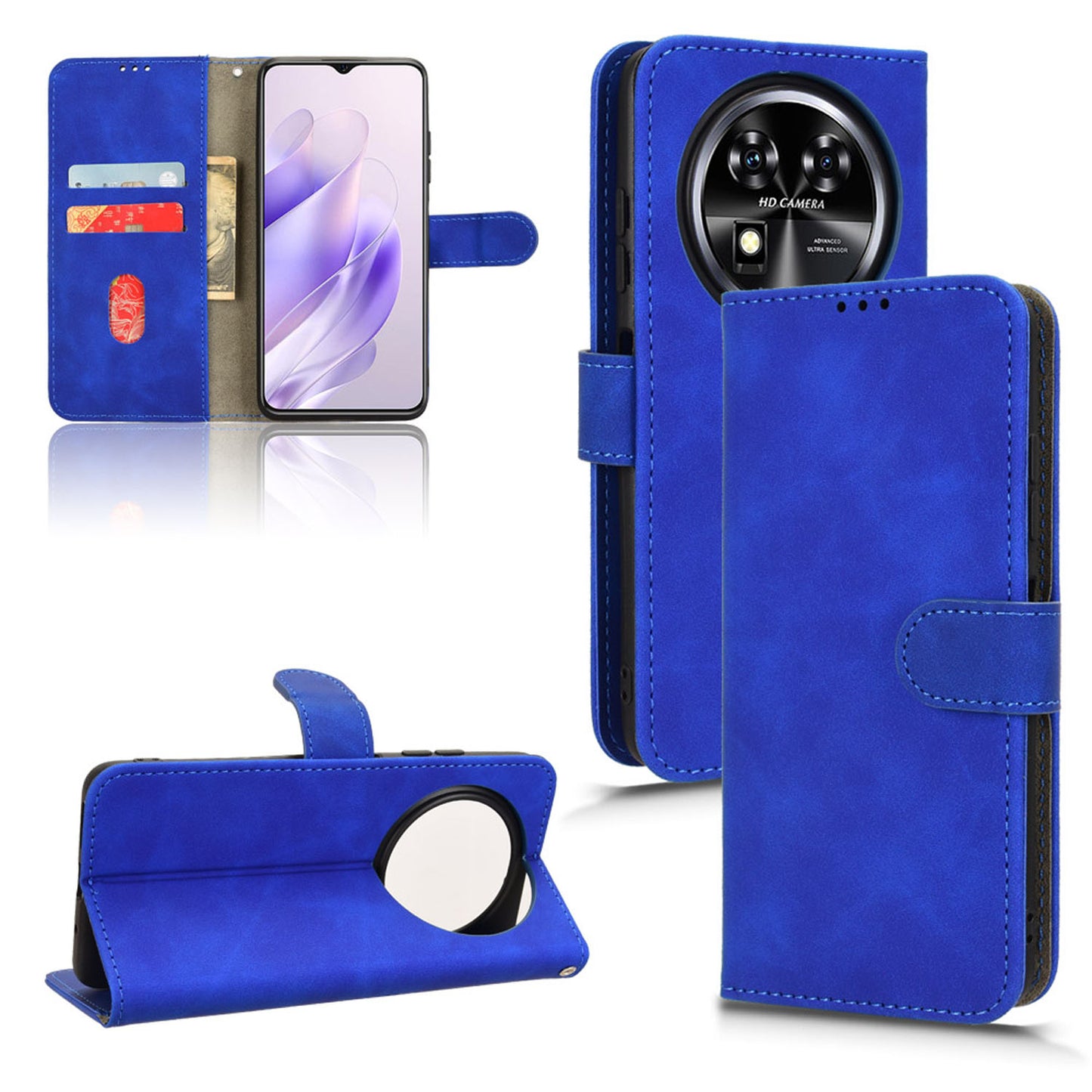 Wallet Case with Card Holder Flip Magnetic Protective Cover for Oukitel C37, Blue