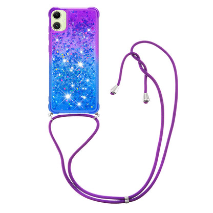 Samsung Galaxy A06 Gradient Quicksand Liquid Shockproof Case with Adjustable Lanyard, P&B&LANYARD