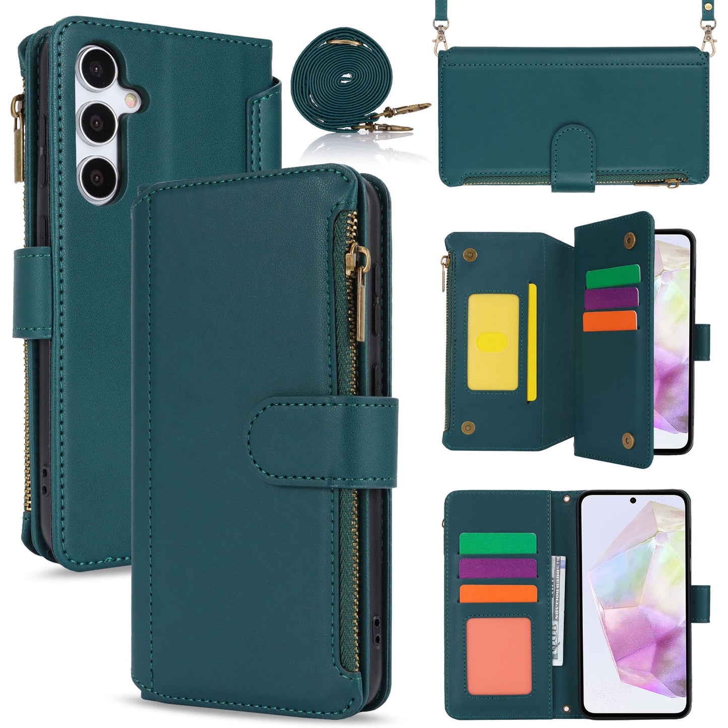 for Samsung Galaxy A55 5G Wallet Case with RFID Blocking, Green