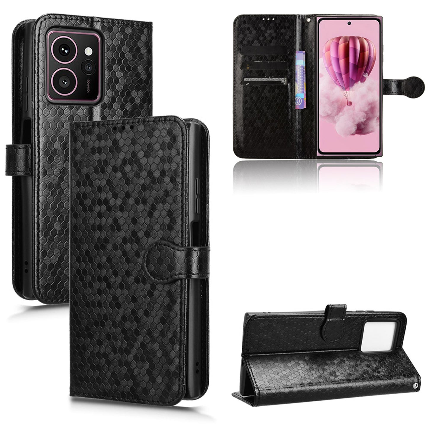 Slim Flip Polka-Dots Phone Case with Card Holder for HMD Skyline, Black