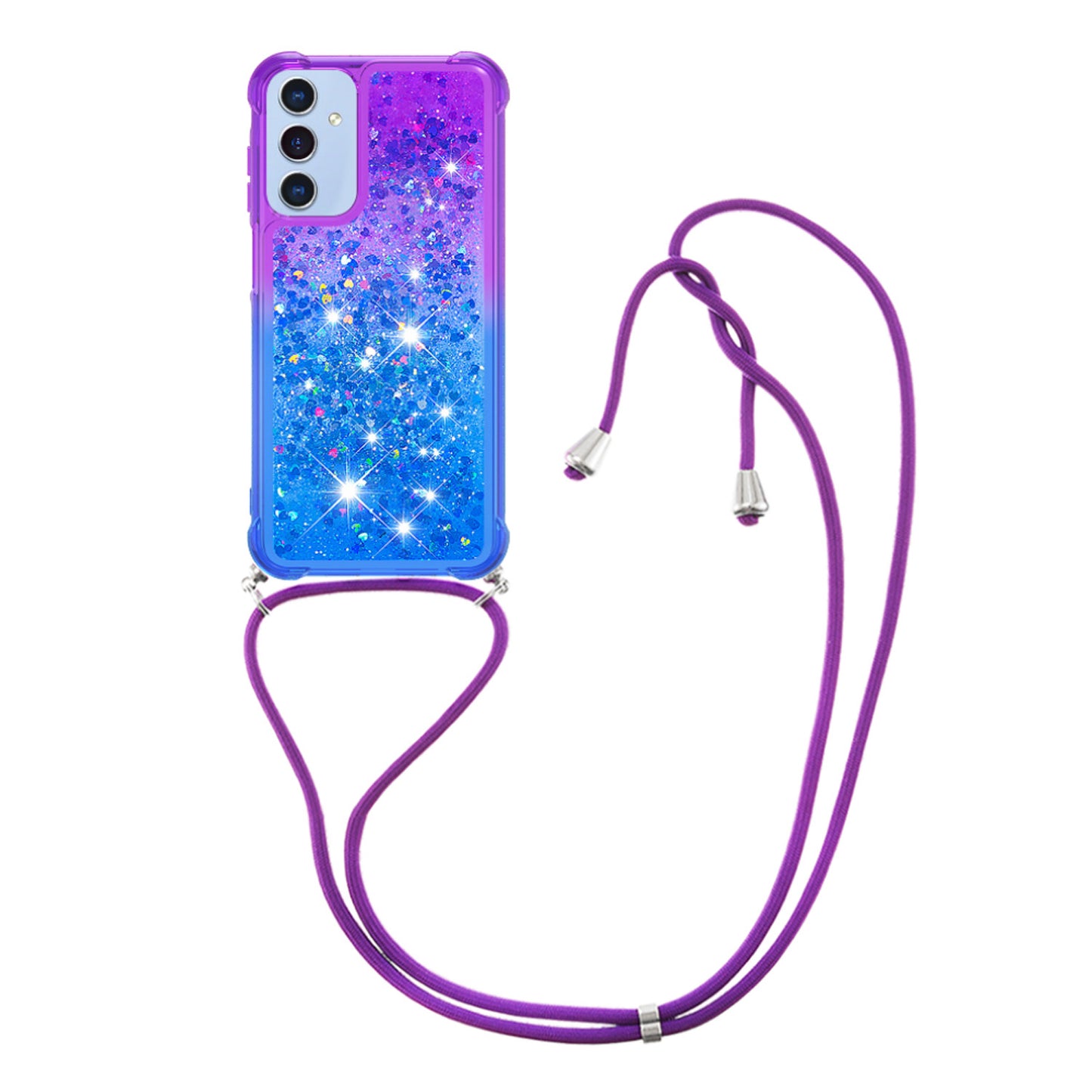 Samsung Galaxy A16 5G Gradient Quicksand Liquid Shockproof Case with Adjustable Lanyard, P&B&LANYARD