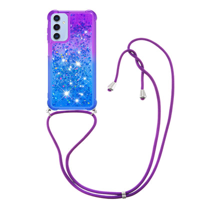 Samsung Galaxy A16 5G Gradient Quicksand Liquid Shockproof Case with Adjustable Lanyard, P&B&LANYARD