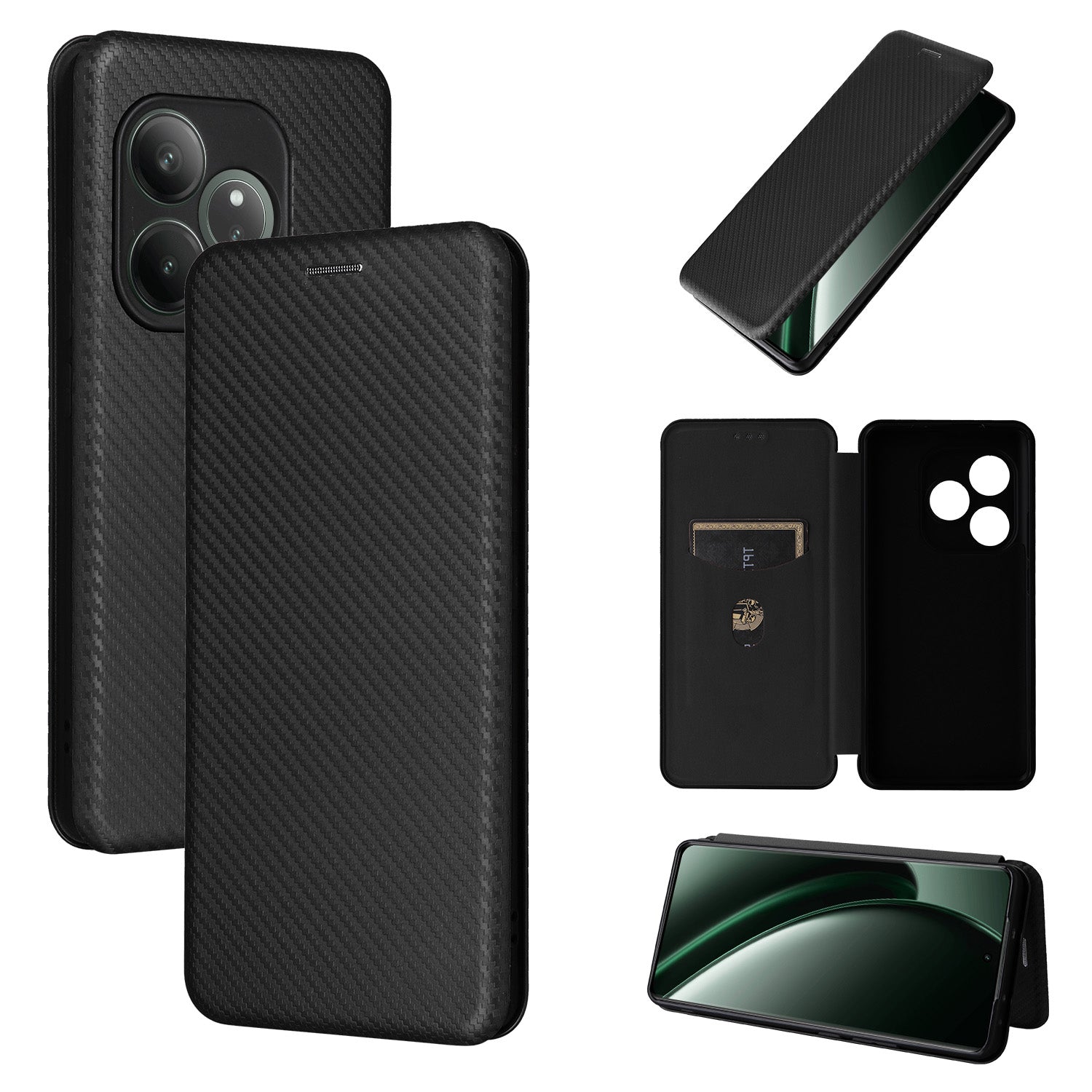 Carbon Fiber Flip Case for Realme GT 6, Black