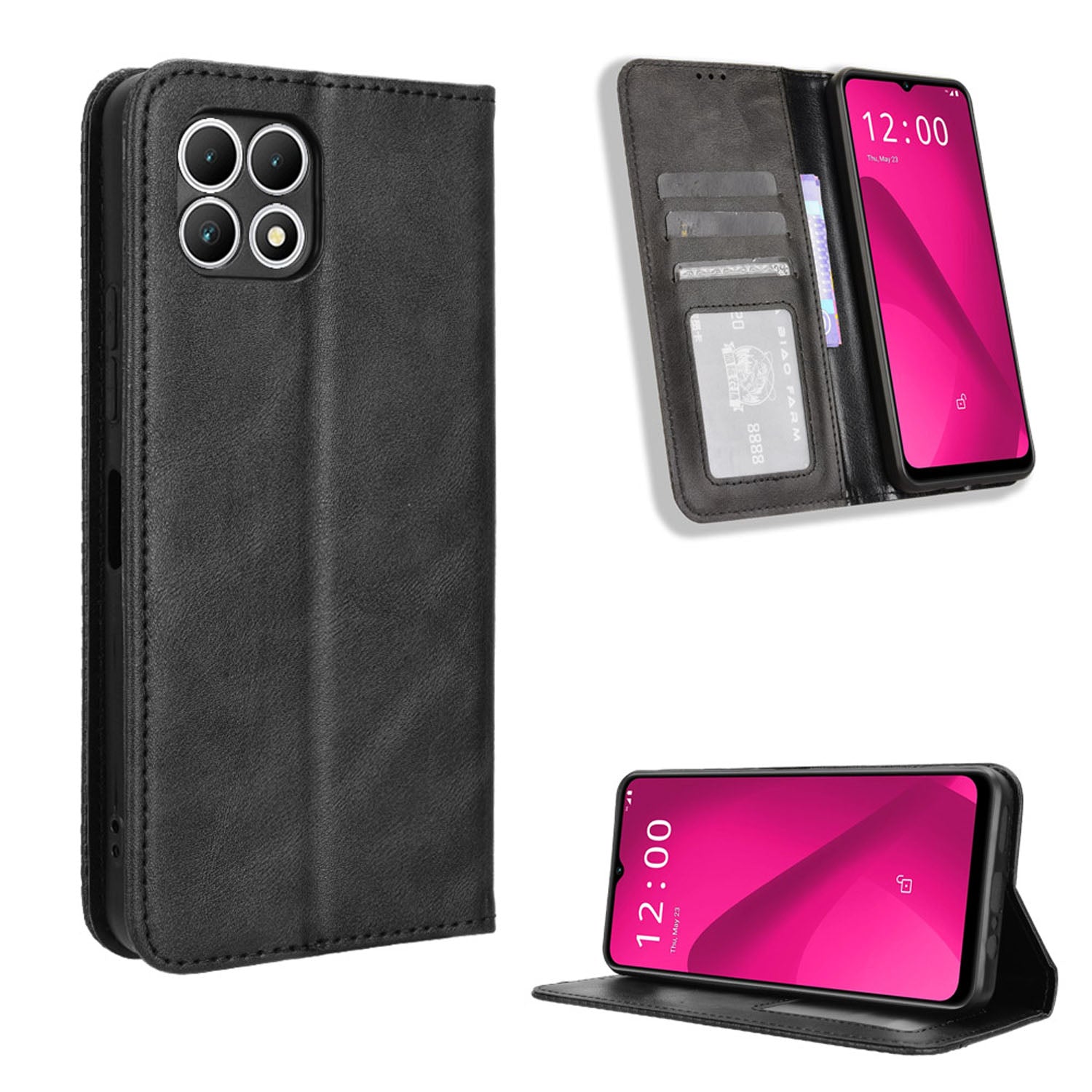 T-Mobile REVVL 7 5G Flip Folio Case with Card Holder Hidden Magnetic, Brown