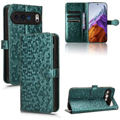 Slim Flip Polka-Dots Phone Case with Card Holder for Google Pixel 9 Pro, Green