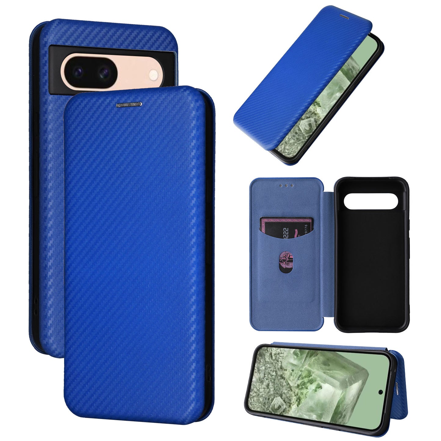 Carbon Fiber Flip Case for Google Pixel 8A, Blue