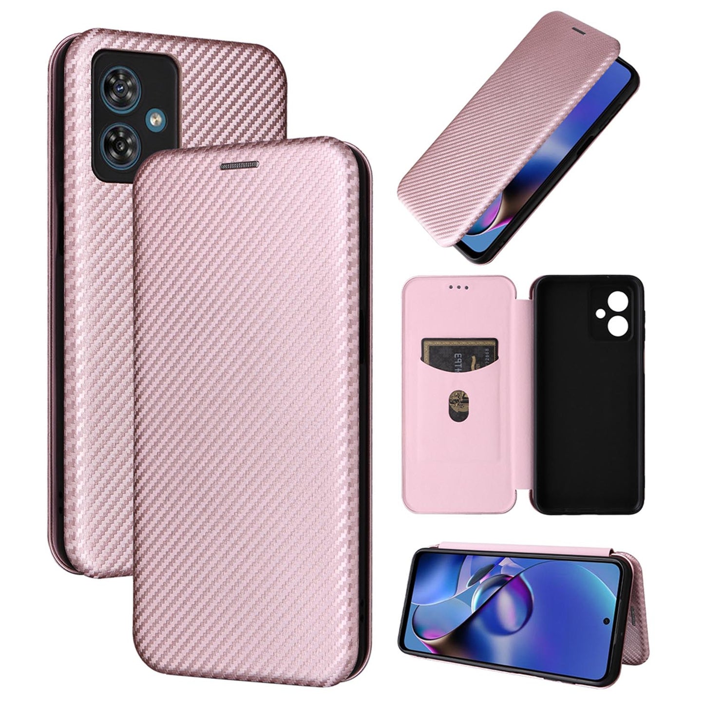 Carbon Fiber Flip Case for Moto G54 5G, Rose Gold