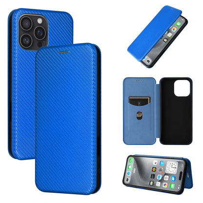 Carbon Fiber Flip Case for iPhone 16 Pro Max, Blue