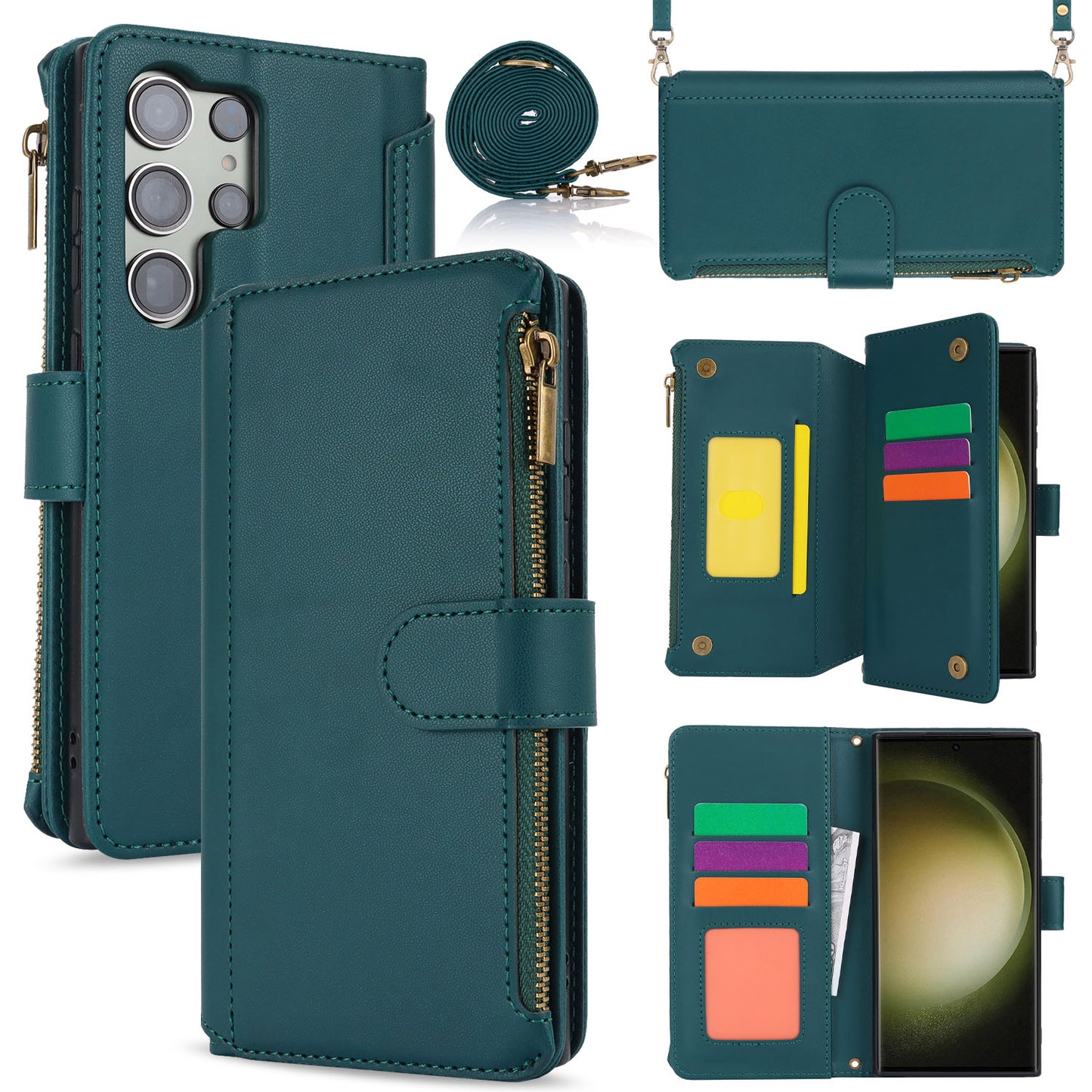 for Samsung Galaxy S23 Ultra Wallet Case with RFID Blocking, Green