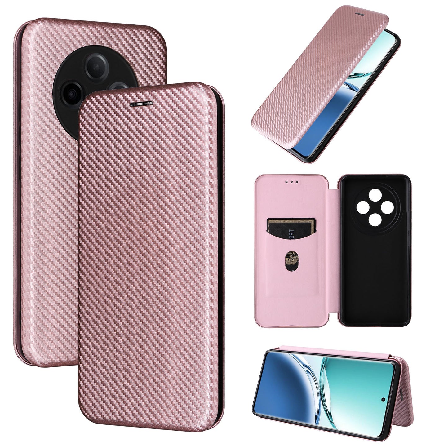 Carbon Fiber Flip Case for OPPO A3 Pro 5G, Rose Gold