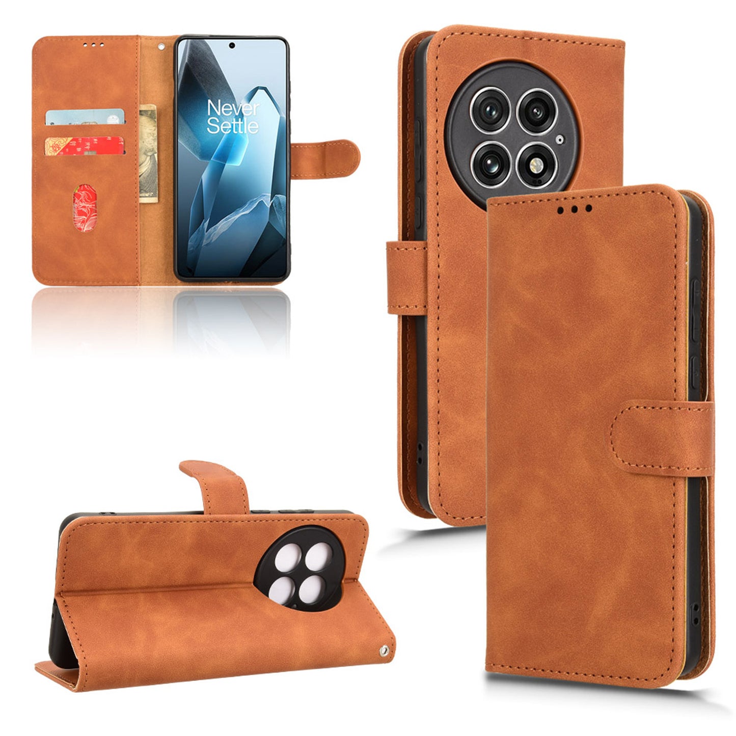 Wallet Case with Card Holder Flip Magnetic Protective Cover for OnePlus 13, Brown