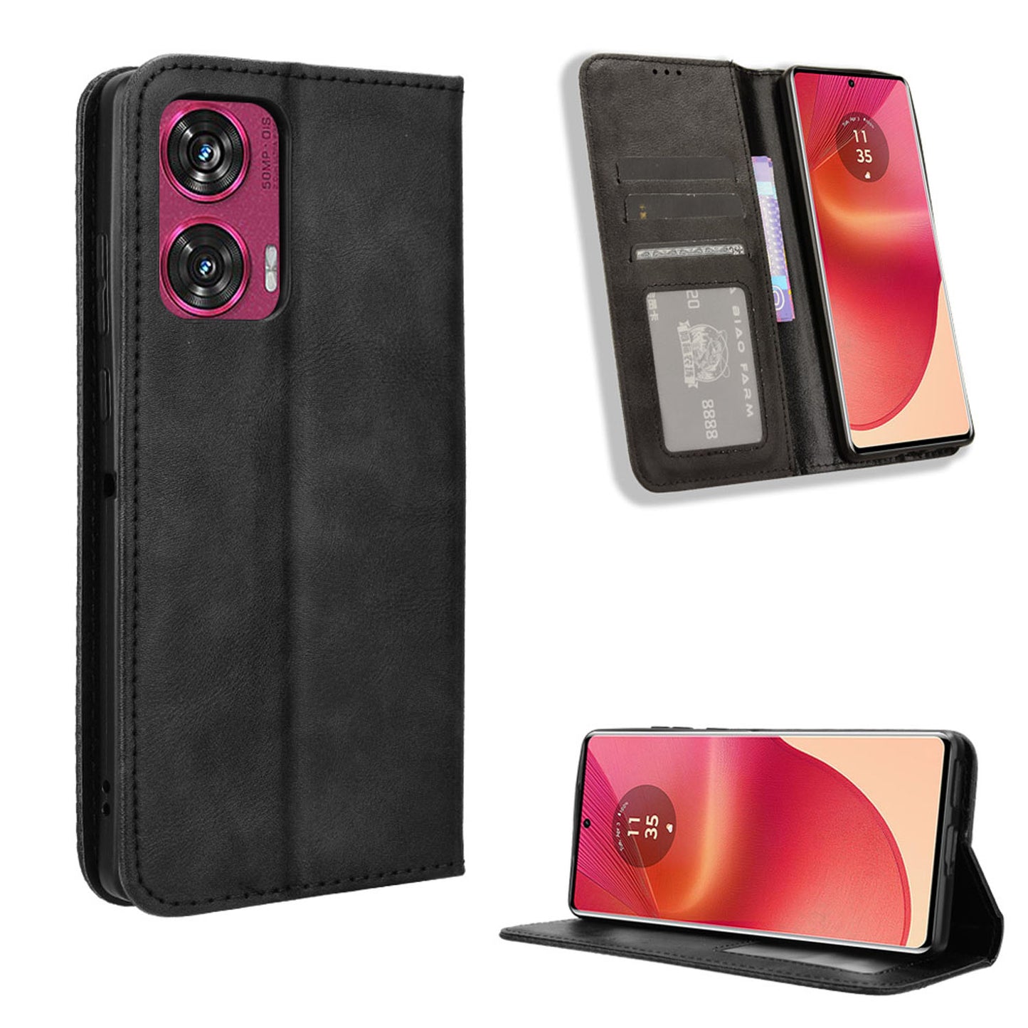 Motorola Edge 50 Fusion Flip Folio Case with Card Holder Hidden Magnetic, Brown