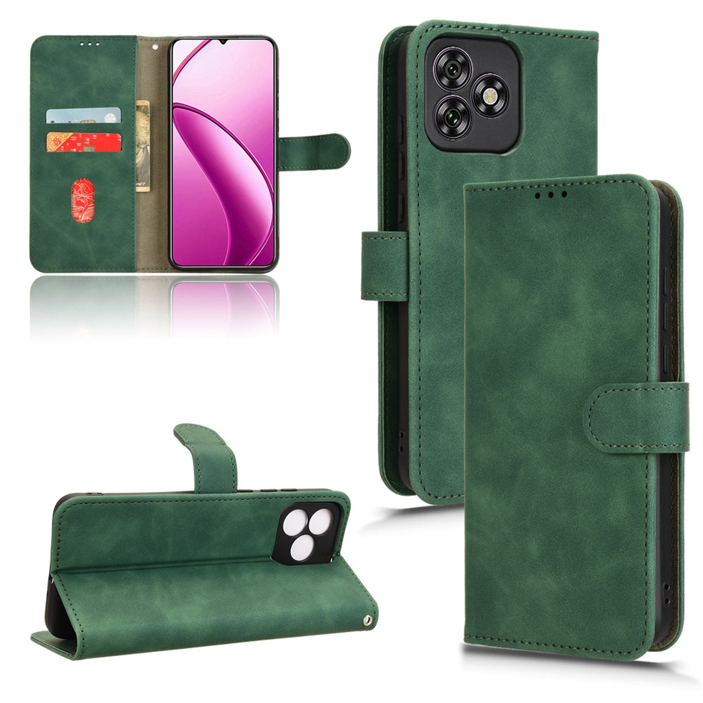 Wallet Case with Card Holder Flip Magnetic Protective Cover for Oukitel C53, Green