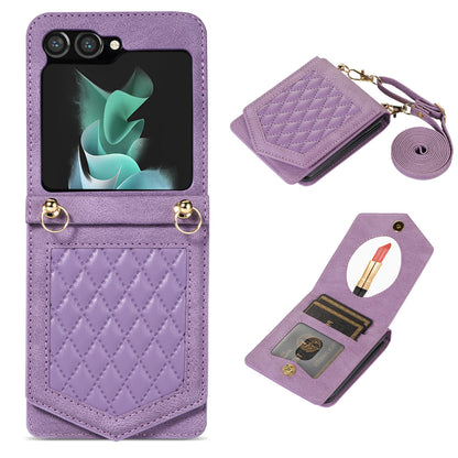 Crossbody Wallet Case with Makeup Mirror for Samsung Galaxy Z Flip6, Purple