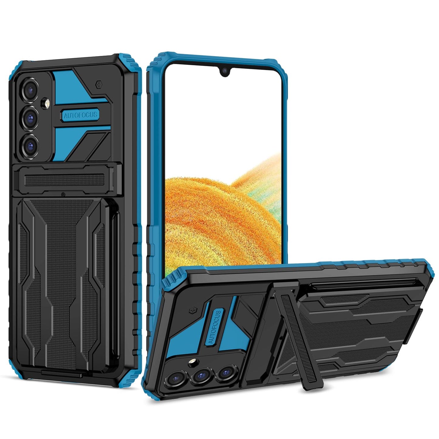 Detachable Card Holder Case with Kickstand Heavy Duty Cover for Samsung Galaxy A34 5G, Blue