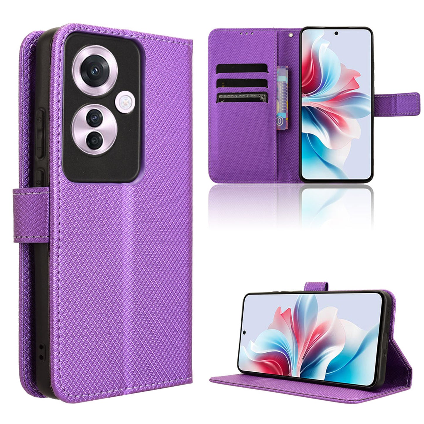 Wallet Case with Credit Card Holder PU Leather Flip Folio Phone Cover for OPPO Reno11 F 5G, Purple