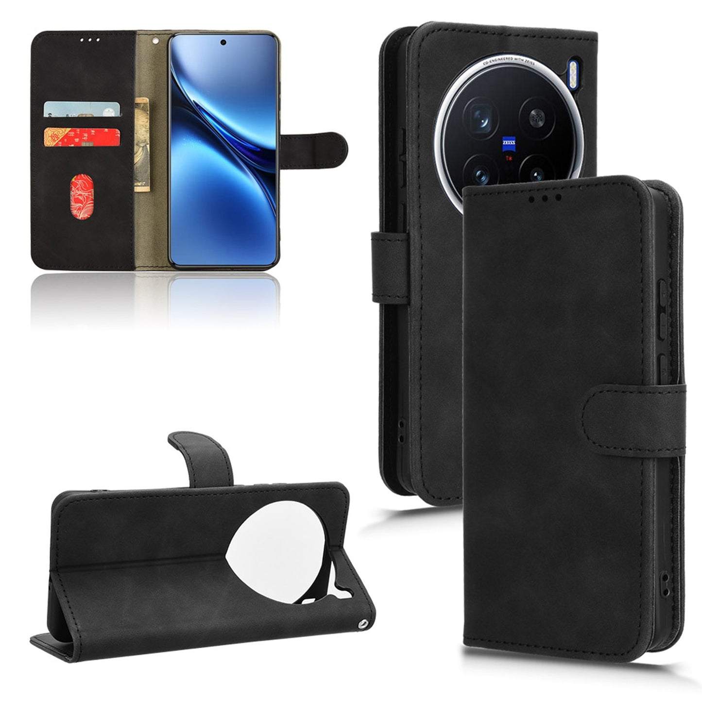 Wallet Case with Card Holder Flip Magnetic Protective Cover for VIVO X200 Pro, Black