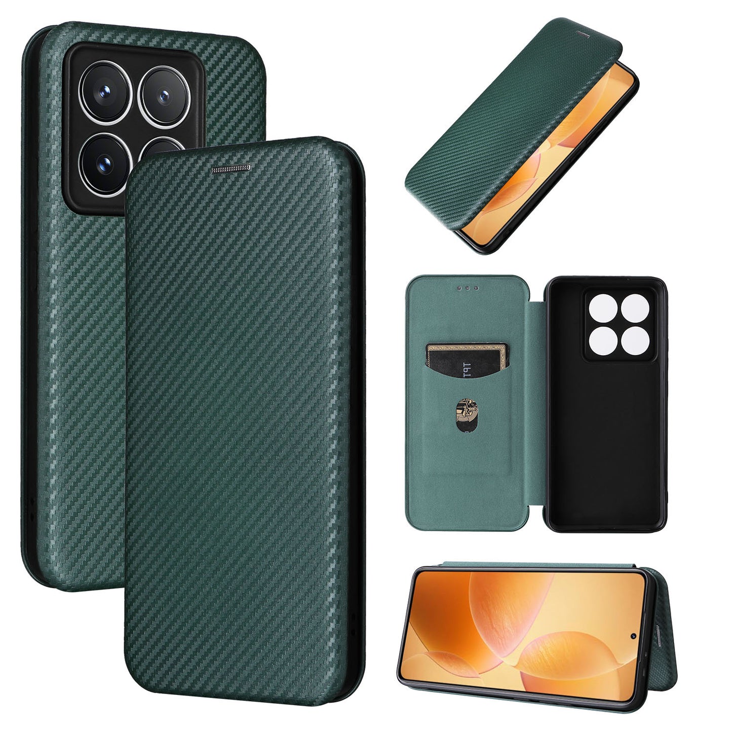 Carbon Fiber Flip Case for Xiaomi 14T Pro, Green