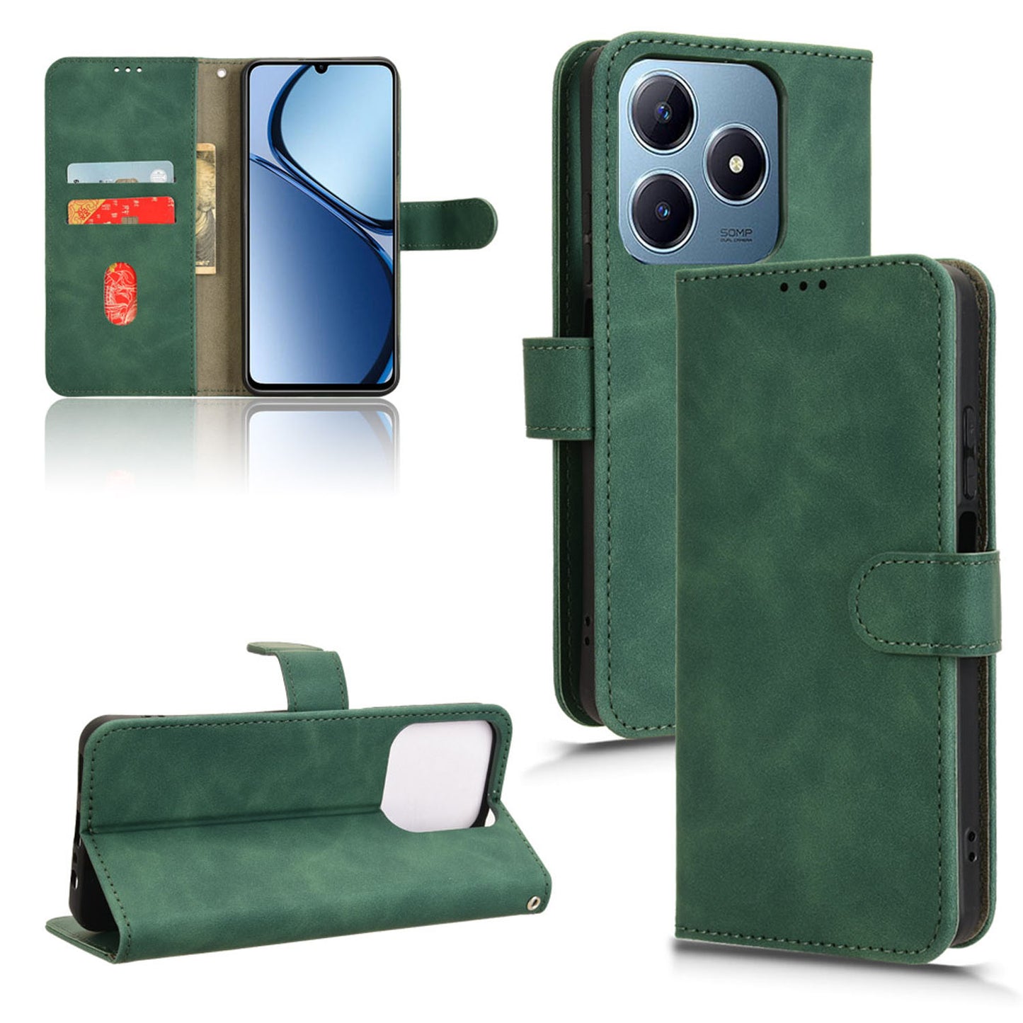 Wallet Case with Card Holder Flip Magnetic Protective Cover for Realme C63, Green