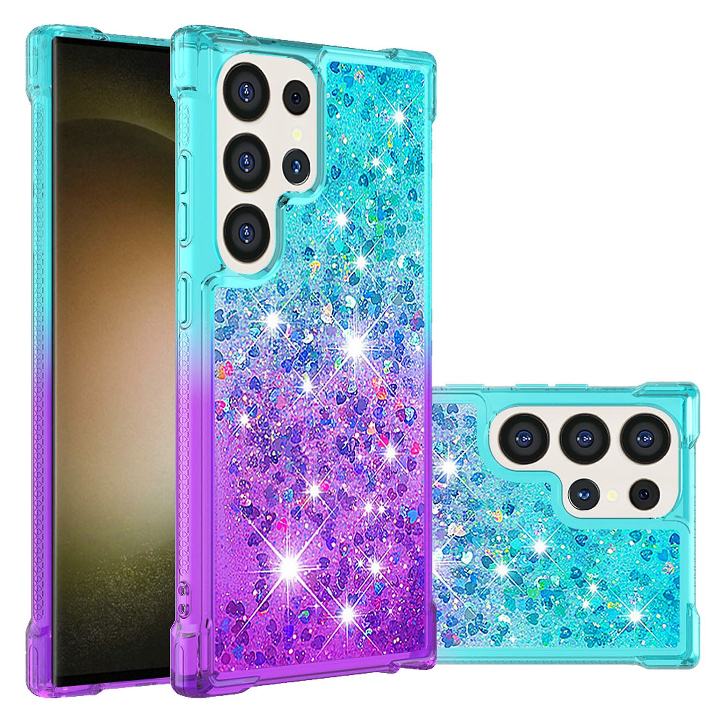 Samsung Galaxy S24 Ultra Gradient Quicksand Series Bling Liquid TPU Case, Pink&Blue