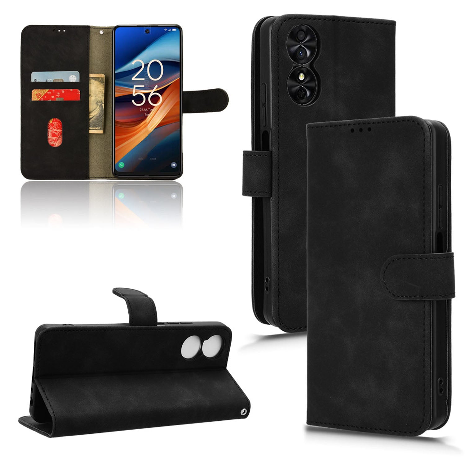 Wallet Case with Card Holder Flip Magnetic Protective Cover for TCL 50 SE, Black