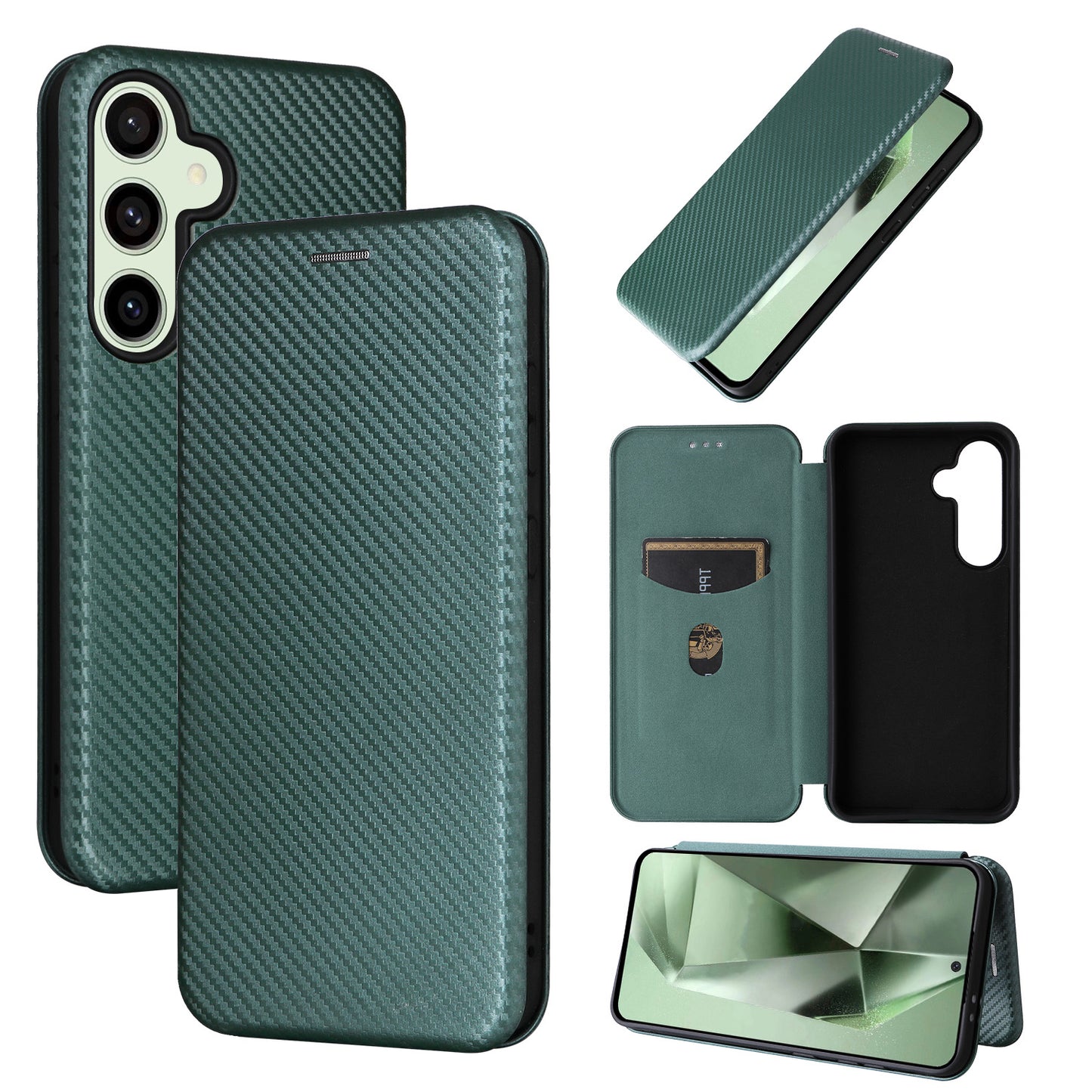 Carbon Fiber Flip Case for Samsung Galaxy S24 FE, Green