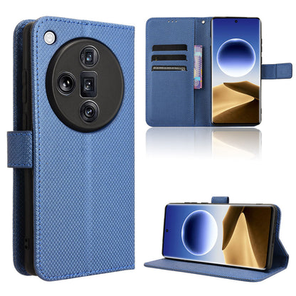 Wallet Case with Credit Card Holder PU Leather Flip Folio Phone Cover for OPPO Find X7 Ultra, Blue