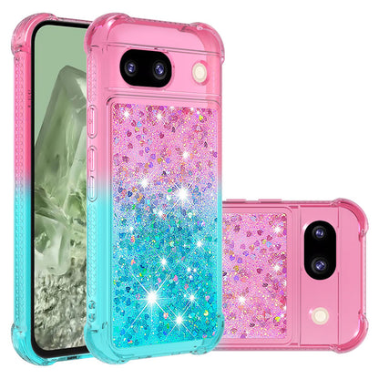 Google Pixel 8A Gradient Quicksand Series Bling Liquid TPU Case, Pink&Blue