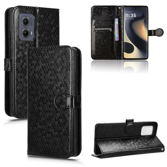 Slim Flip Polka-Dots Phone Case with Card Holder for Motorola Edge (2024), Black