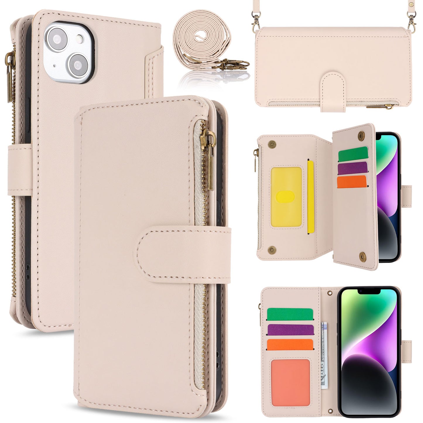 for iPhone 14 Wallet Case with RFID Blocking, White