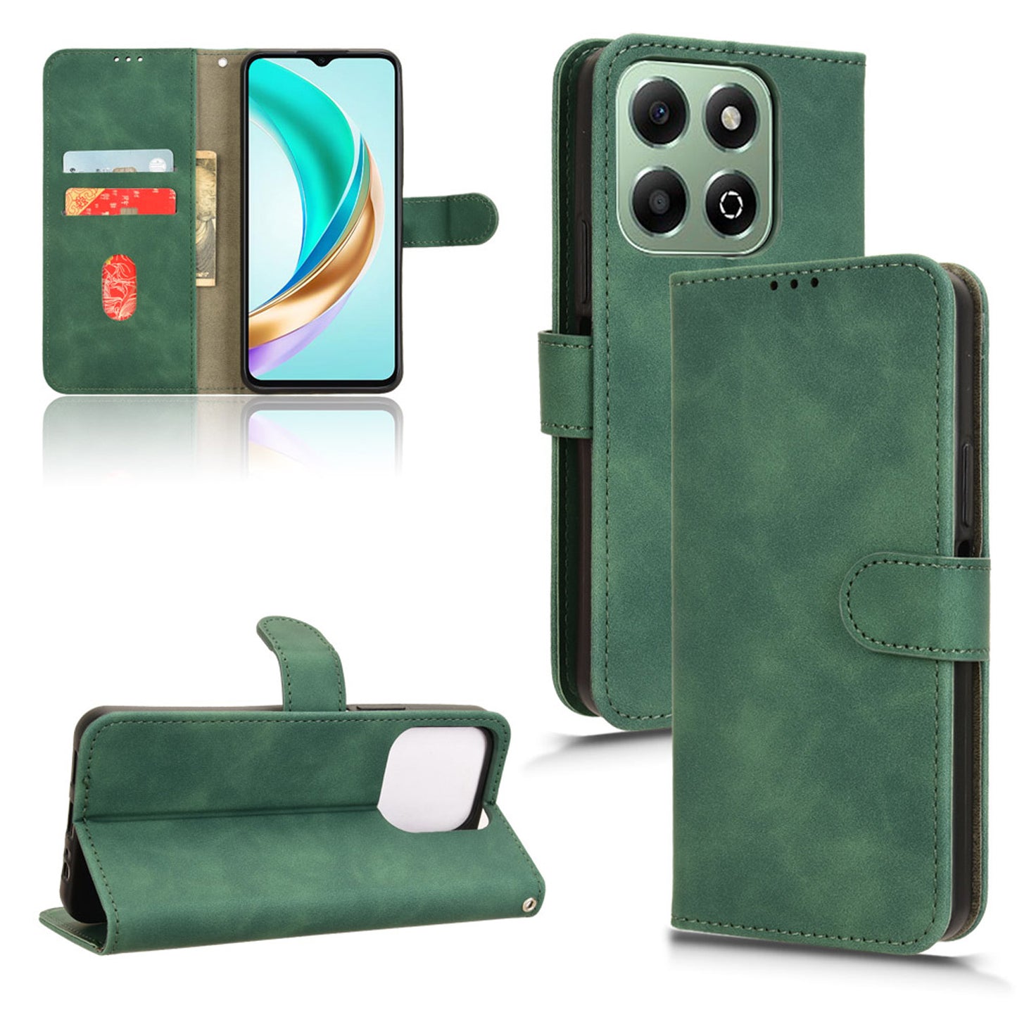 Wallet Case with Card Holder Flip Magnetic Protective Cover for Honor X6b, Green