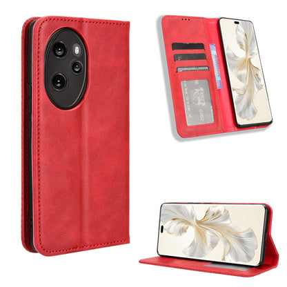 Honor 100 Pro Flip Folio Case with Card Holder Hidden Magnetic, Red