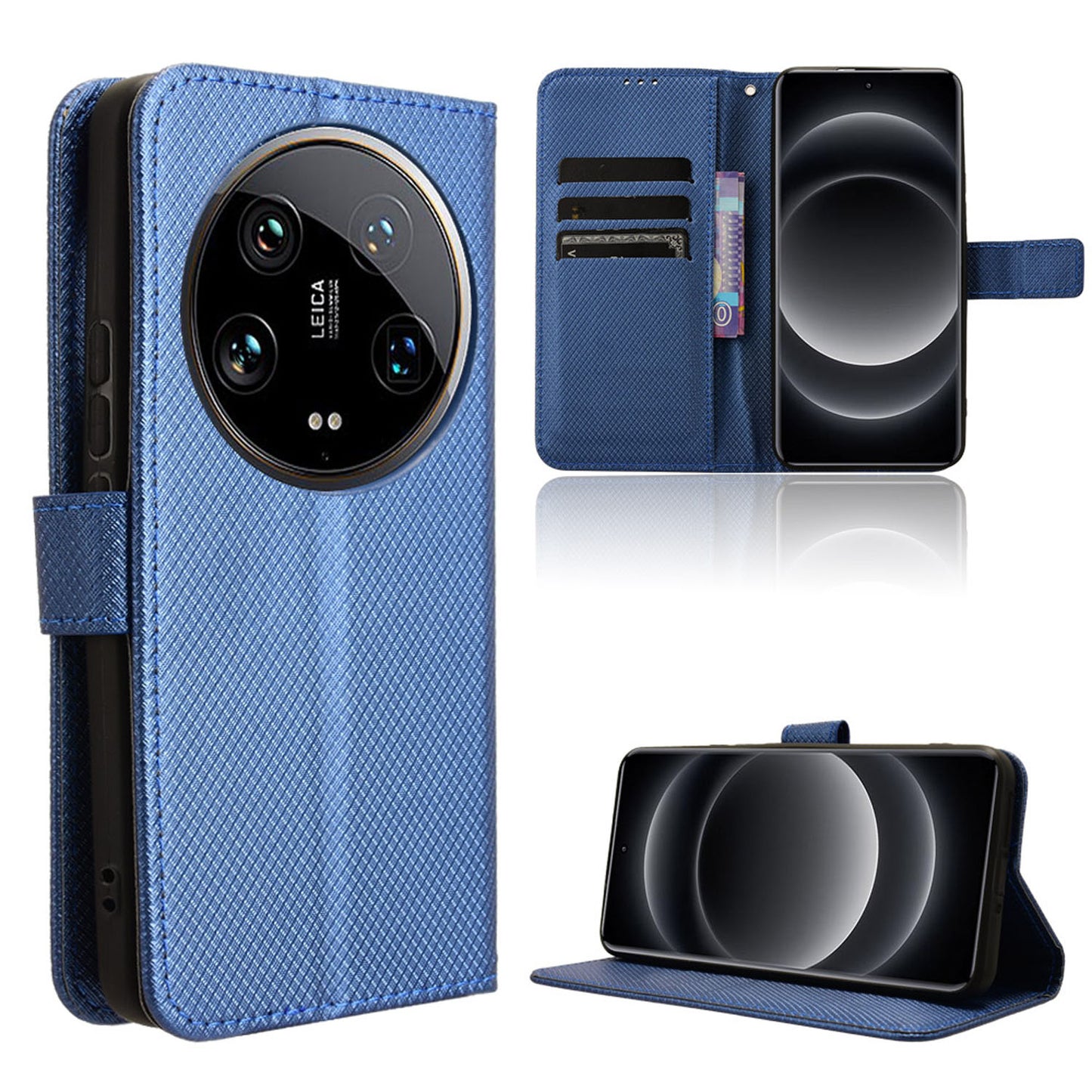 Wallet Case with Credit Card Holder PU Leather Flip Folio Phone Cover for Xiaomi 14 Ultra, Blue