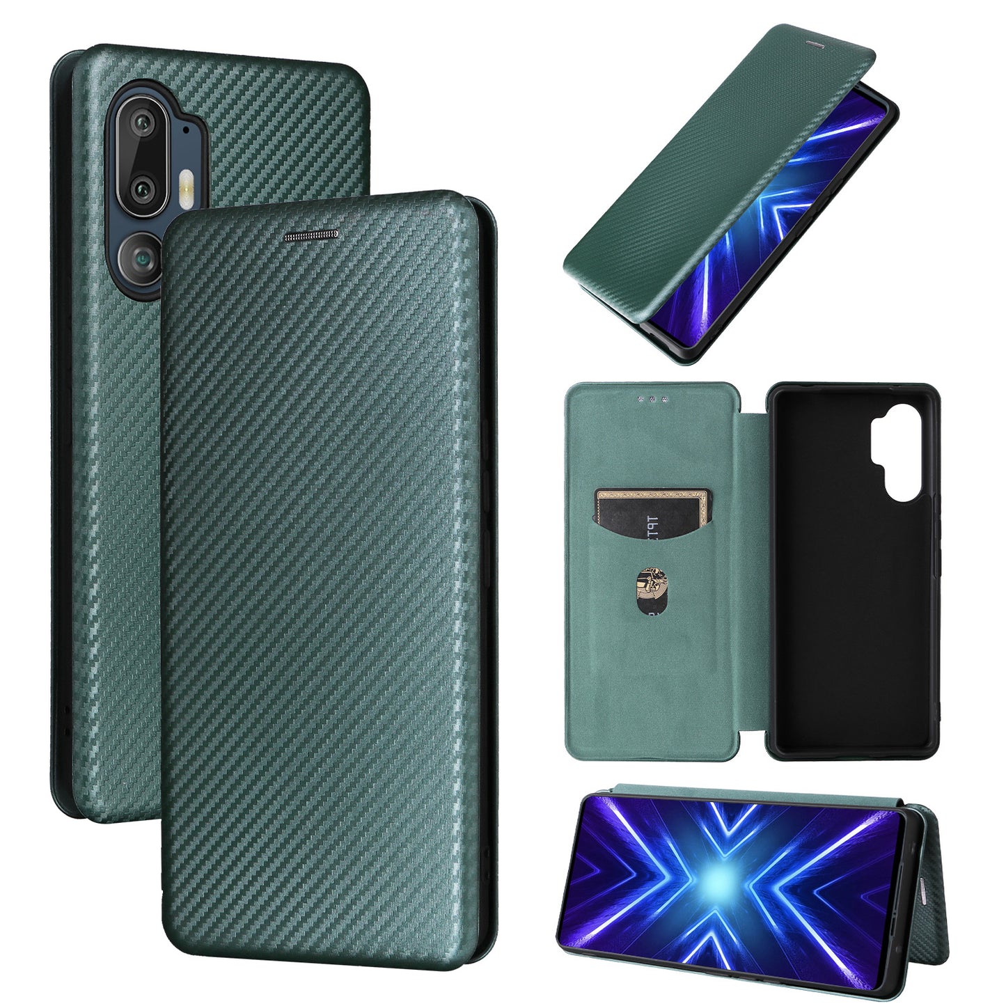 Carbon Fiber Flip Case for HTC U24 Pro, Green