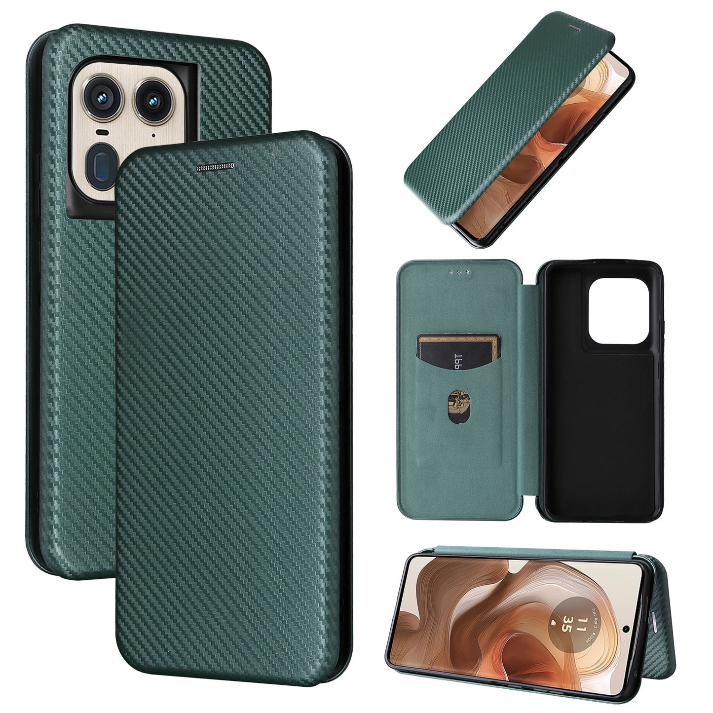 Carbon Fiber Flip Case for Motorola Edge 50 Ultra, Green