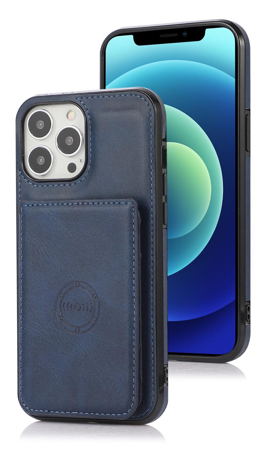 PU Leather Back Cover With Durable Button for iPhone 15 Pro Max, Blue